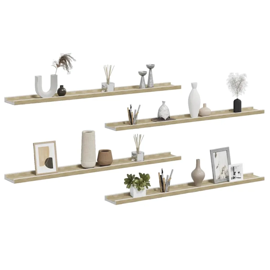Étagères murales 4 pcs blanc et chêne sonoma 100x9x3 cm - 4