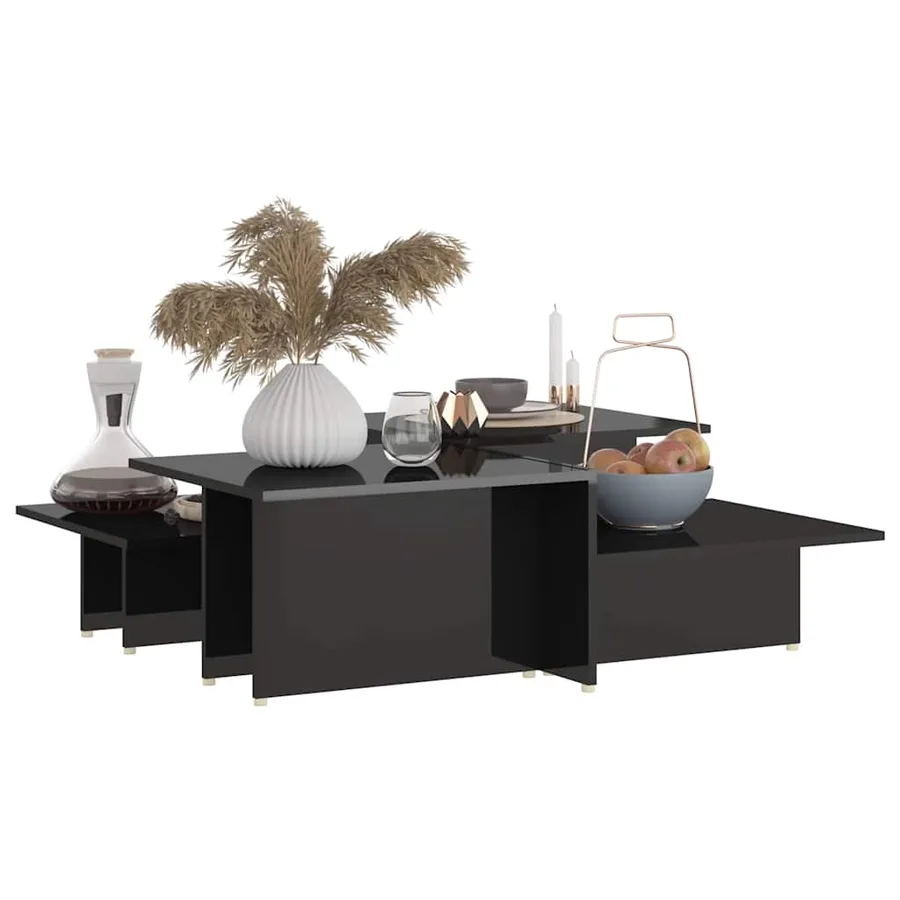 Table basse 2 pcs Noir brillant 111,5x50x33cm Bois d'ingénierie - 3