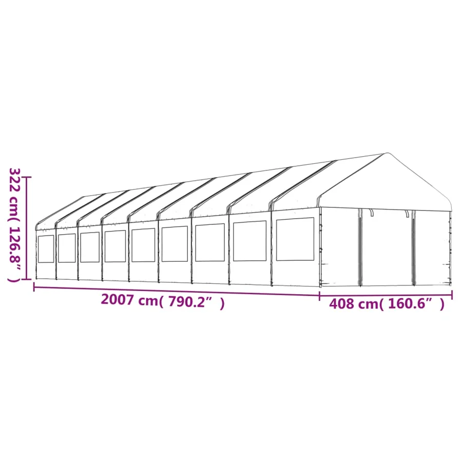 Belvédère avec toit blanc 20,07x4,08x3,22 m polyéthylène - 7