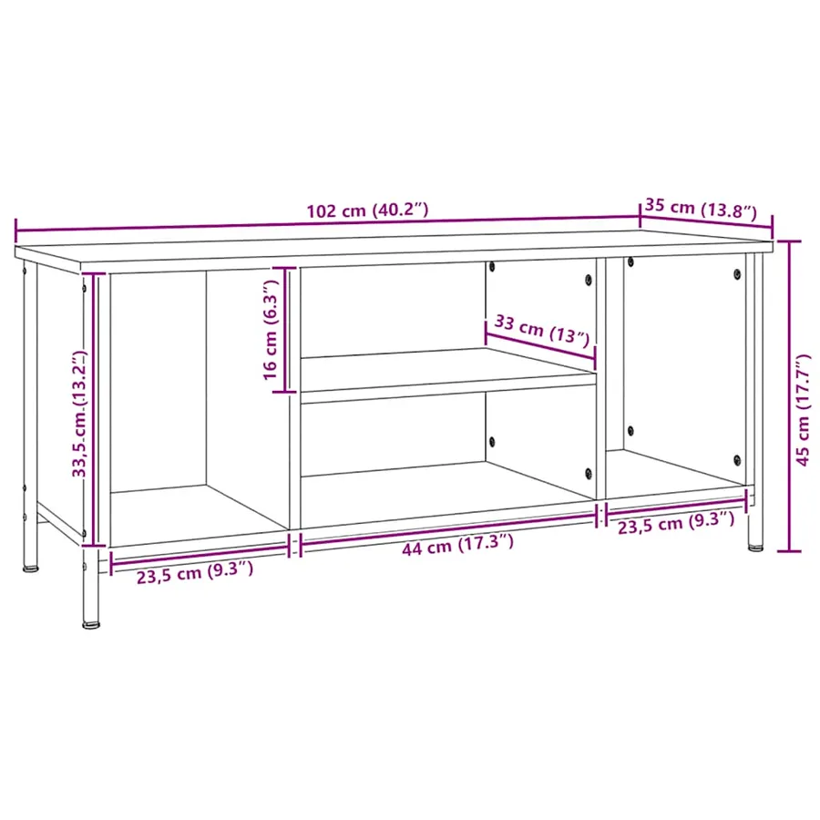 Meuble TV chêne sonoma 102x35x45 cm bois d'ingénierie - 9