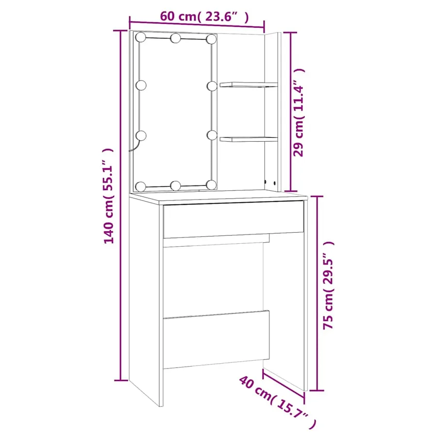 Coiffeuse à LED avec armoire Blanc Bois d'ingénierie - 15
