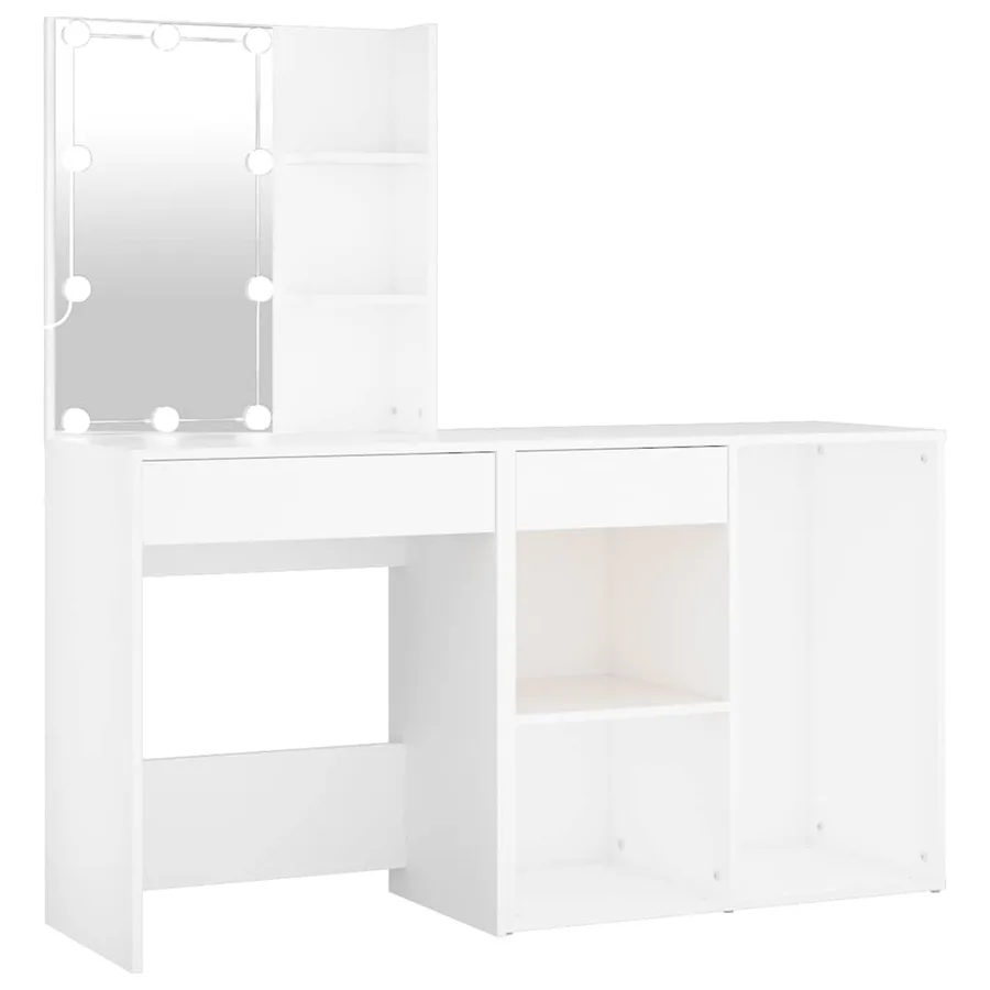 Coiffeuse à LED avec armoire Blanc Bois d'ingénierie - 2