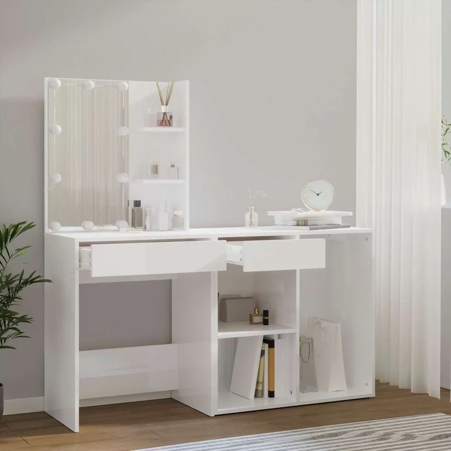 Coiffeuse à LED avec armoire Blanc Bois d'ingénierie - 5