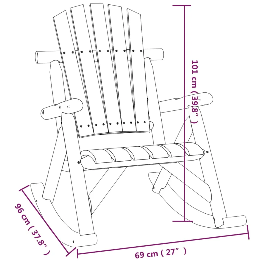 Chaise à bascule de jardin 69x96x101 cm bois massif d'épicéa - 6
