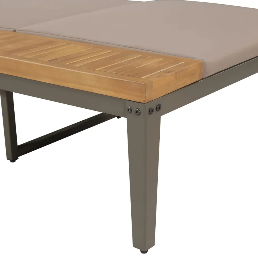 Chaise longue avec coussins Bois d'acacia solide Marron - 4