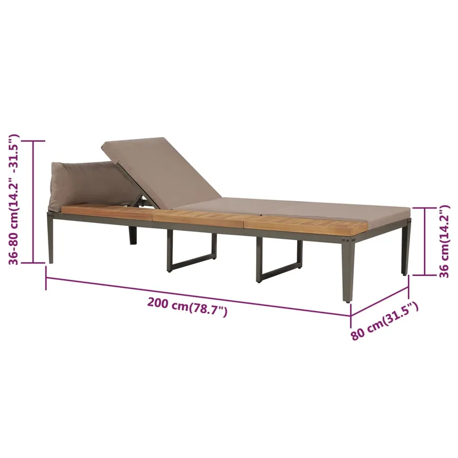 Chaise longue avec coussins Bois d'acacia solide Marron - 5
