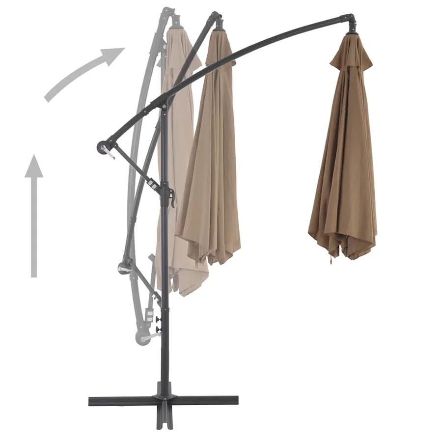 Parasol de jardin en porte-à-faux et poteau en aluminium taupe - 4