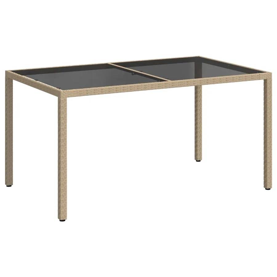 Table de jardin 150x90x75 cm Verre trempé/résine tressée Beige - 2