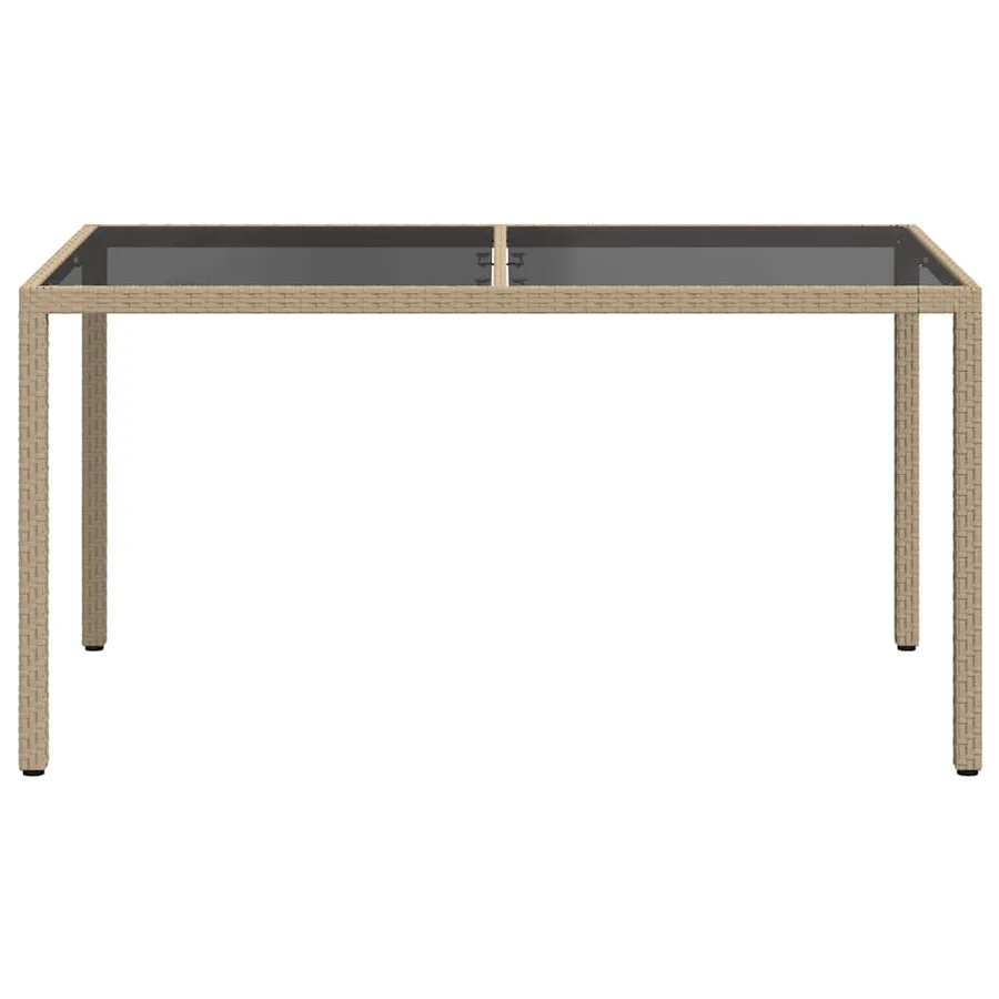 Table de jardin 150x90x75 cm Verre trempé/résine tressée Beige - 3