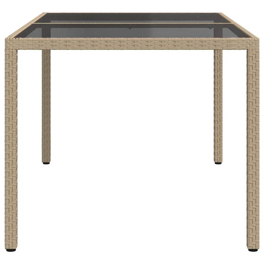Table de jardin 150x90x75 cm Verre trempé/résine tressée Beige - 4
