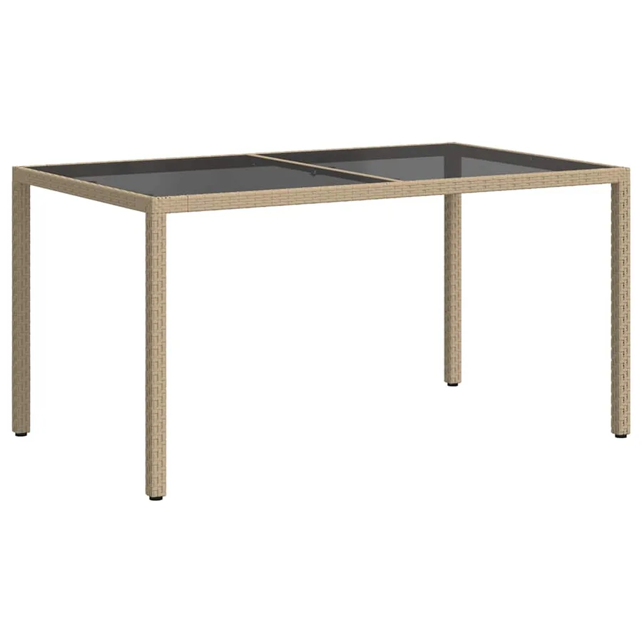 Table de jardin 150x90x75 cm Verre trempé/résine tressée Beige - 5