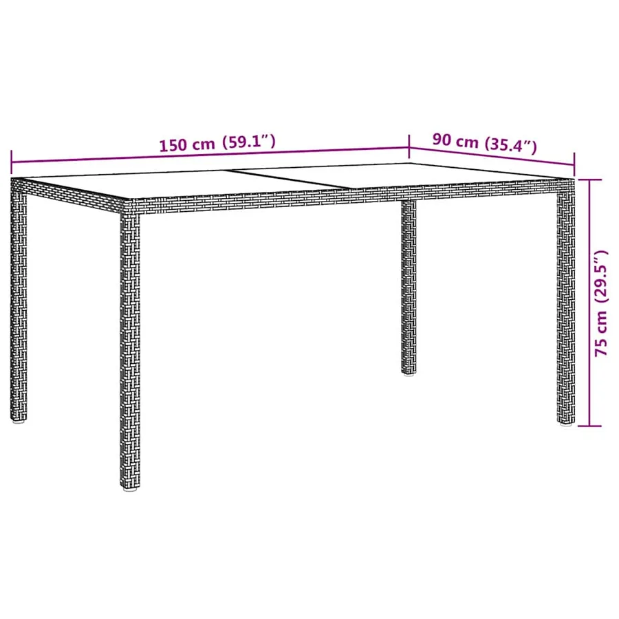 Table de jardin 150x90x75 cm Verre trempé/résine tressée Beige - 7