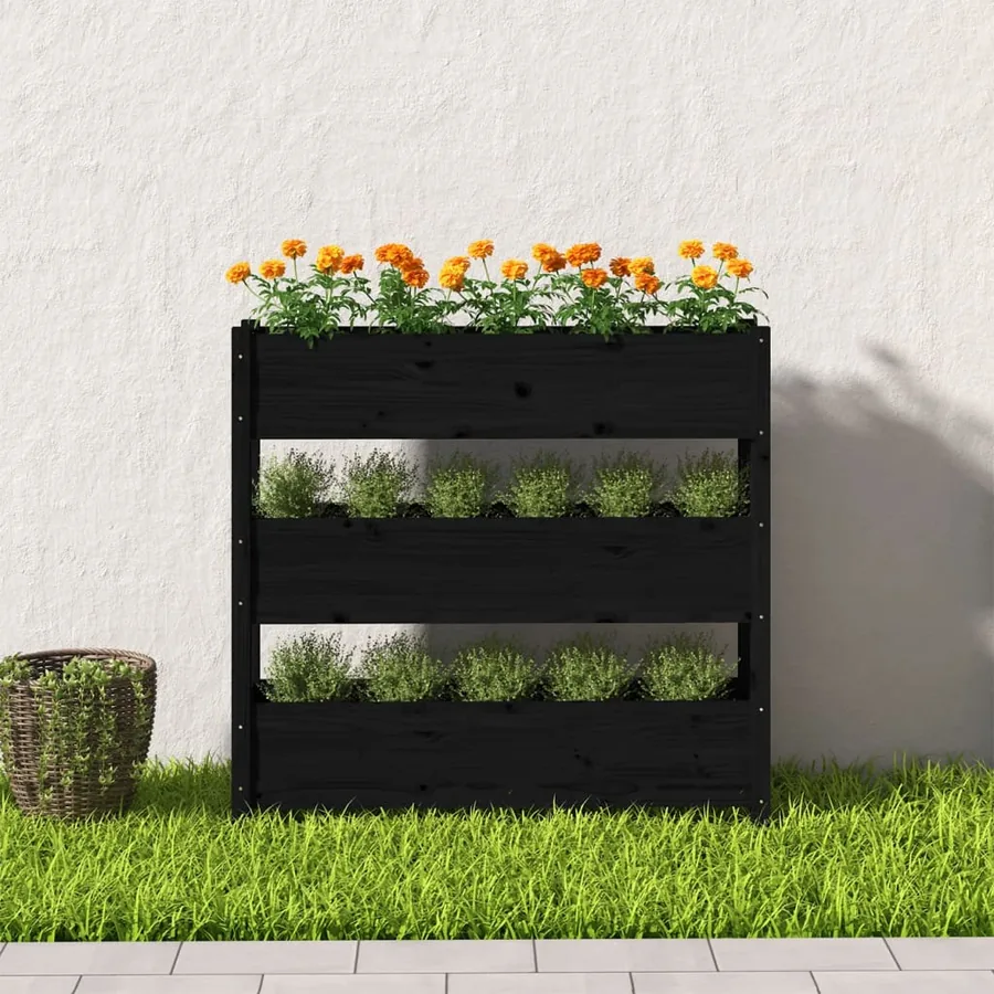 Jardinière Noir 112x25x104,5 cm Bois massif de pin - 3
