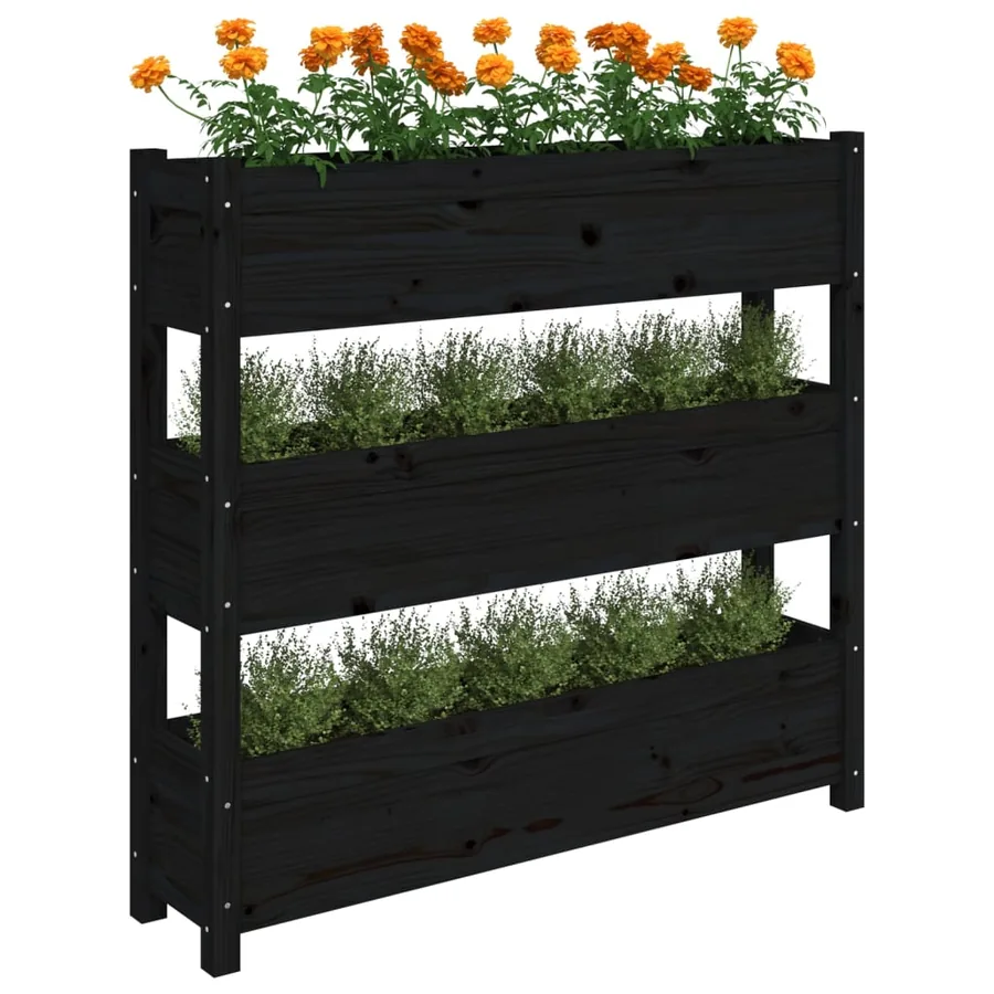 Jardinière Noir 112x25x104,5 cm Bois massif de pin - 4