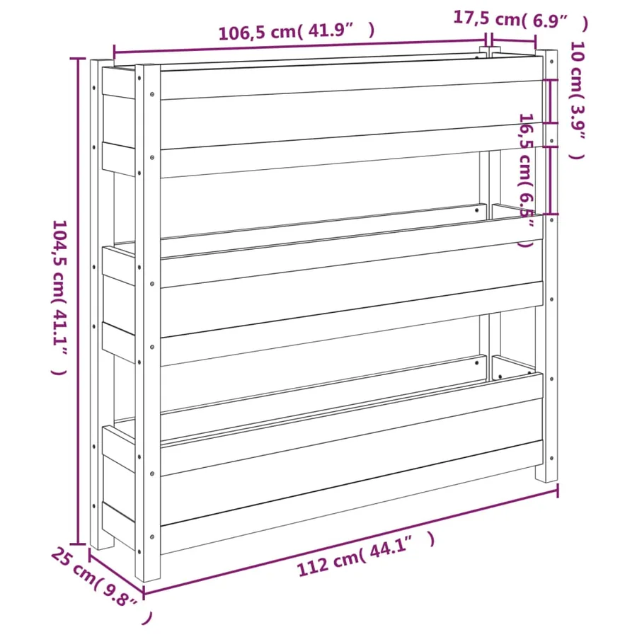 Jardinière Noir 112x25x104,5 cm Bois massif de pin - 9