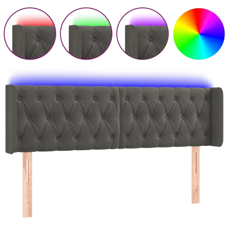 Tête de lit à LED Gris foncé 163x16x78/88 cm Velours - 2