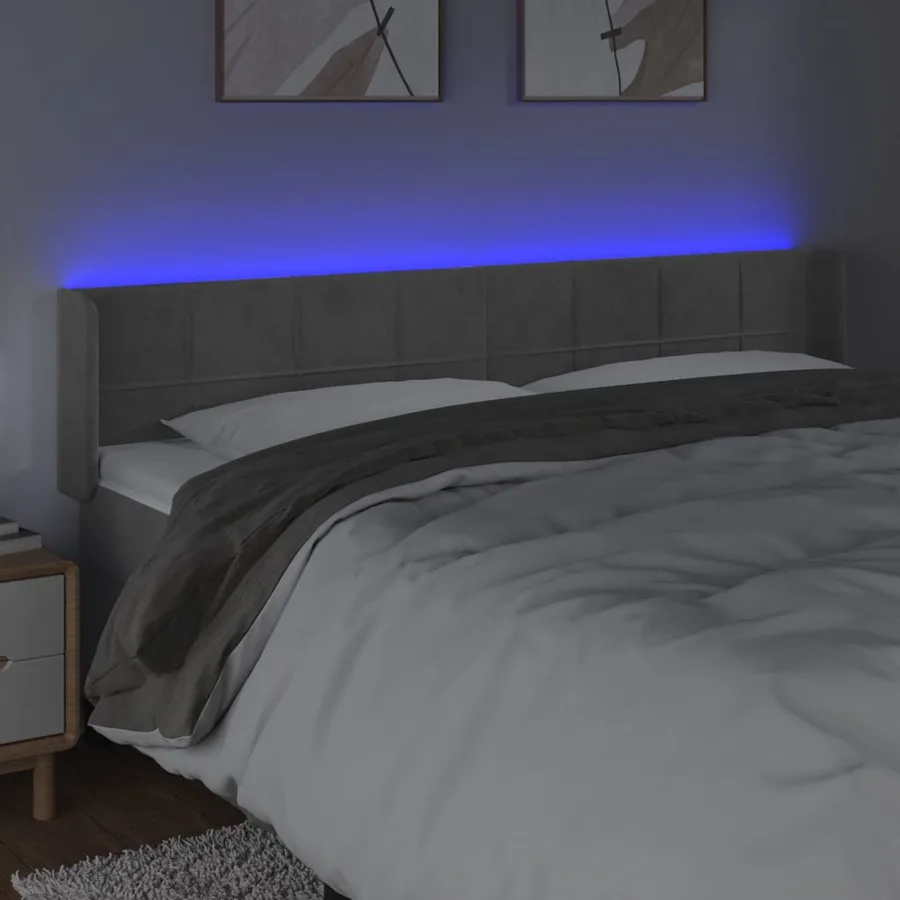 Tête de lit à LED Gris clair 163x16x78/88 cm Velours - 4