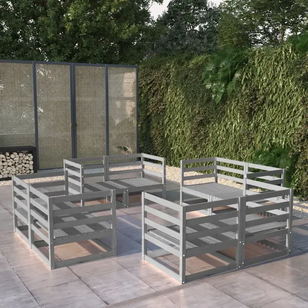 Salon de jardin 8 pcs Gris Bois de pin massif