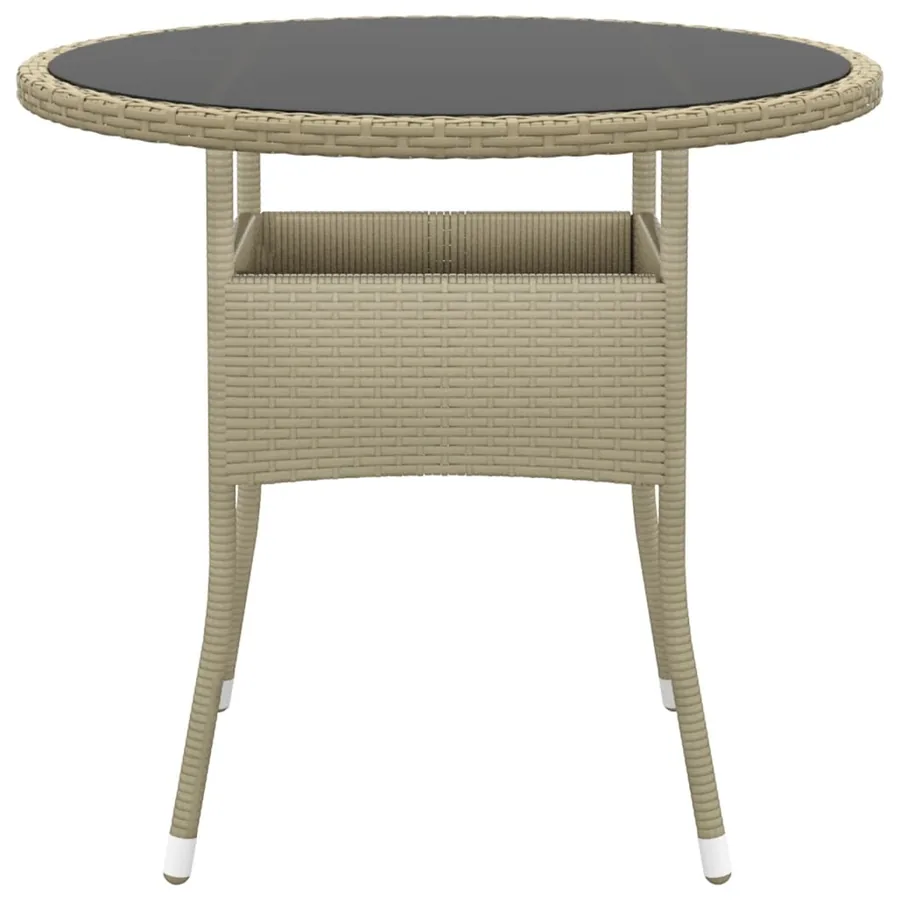 Table de jardin Ø80x75 cm Verre trempé/résine tressée Beige - 2