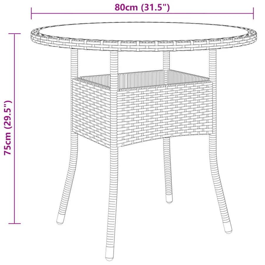 Table de jardin Ø80x75 cm Verre trempé/résine tressée Beige - 4