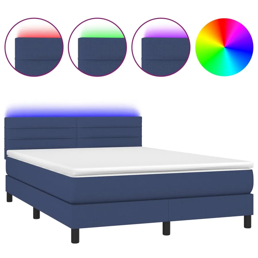 Sommier à lattes de lit avec matelas LED Bleu 140x190 cm Tissu - 2