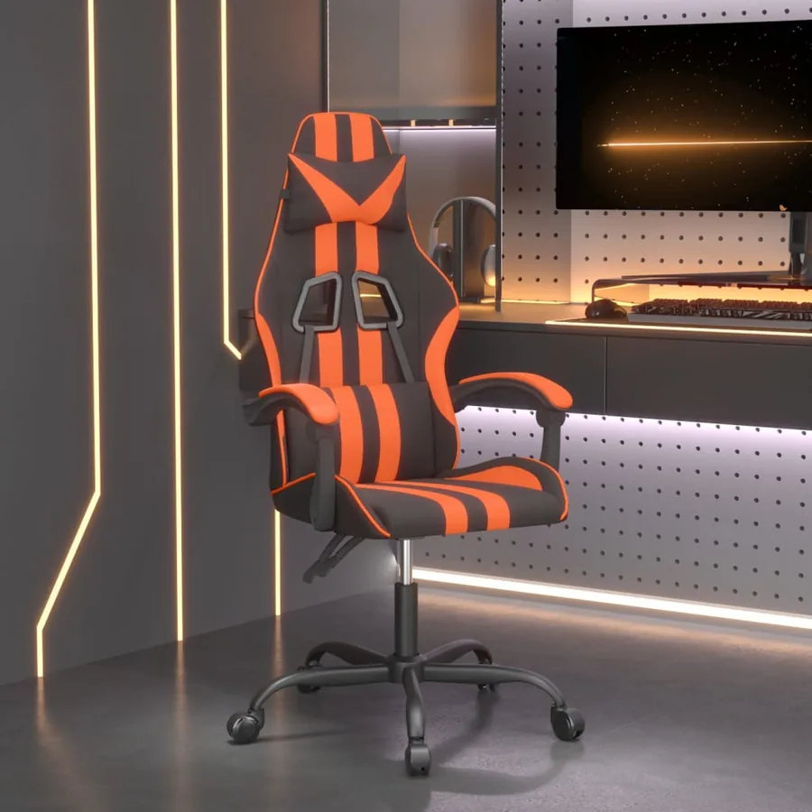 Chaise de jeu pivotante Noir et orange Similicuir