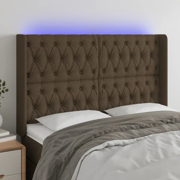 Tête de lit à LED Marron foncé 147x16x118/128 cm Tissu