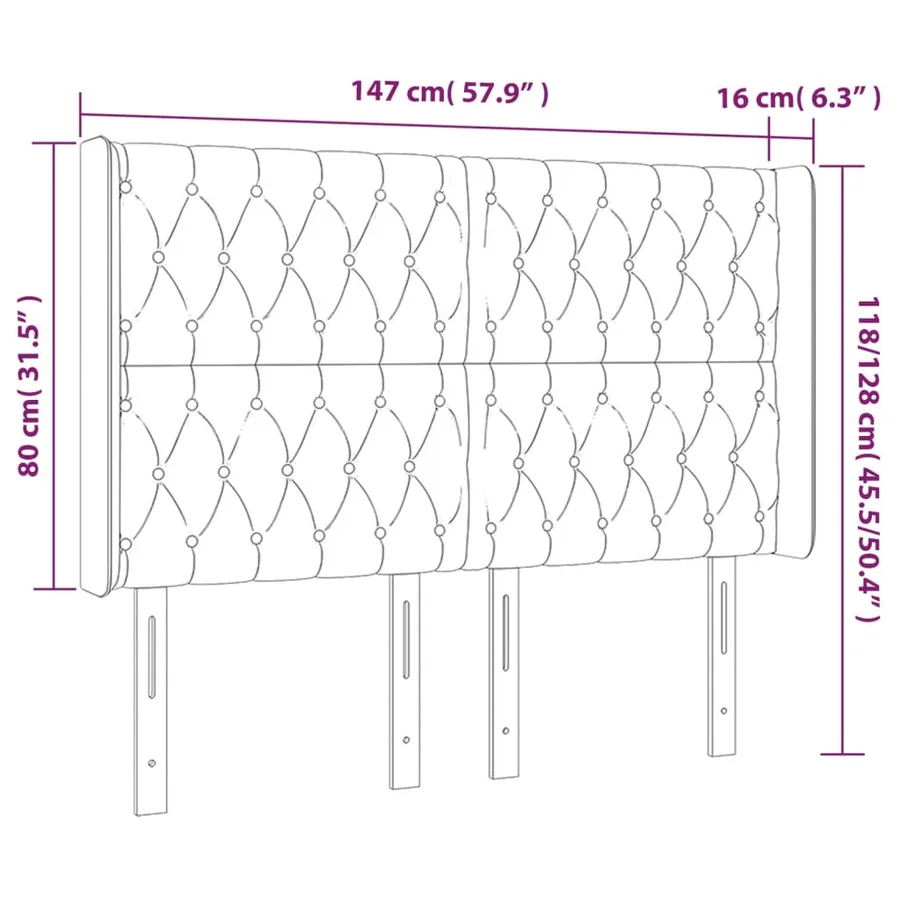 Tête de lit à LED Marron foncé 147x16x118/128 cm Tissu - 6