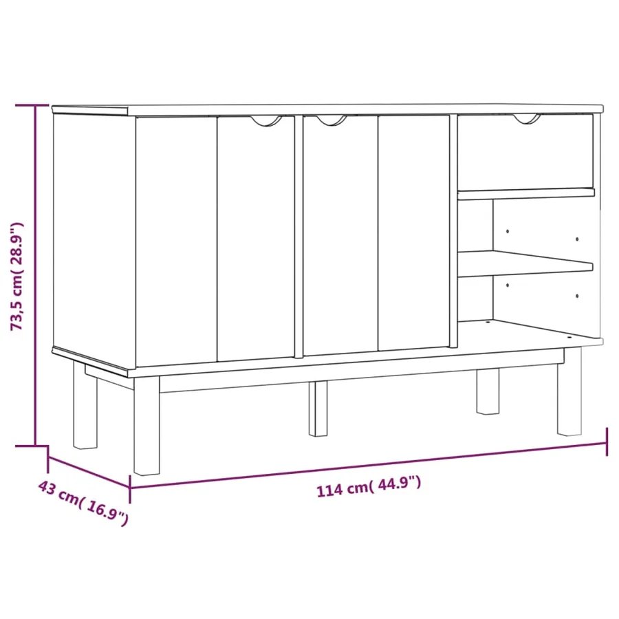 Buffet OTTA Marron et blanc 114x43x73,5 cm Bois massif pin - 6
