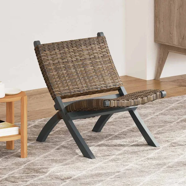 Chaise de relaxation rotin kubu naturel et bois d'acajou massif