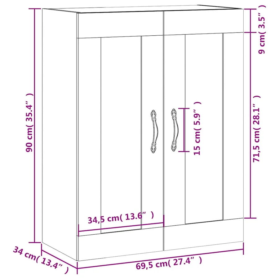 Armoire murale gris béton 69,5x34x90 cm bois d'ingénierie - 13