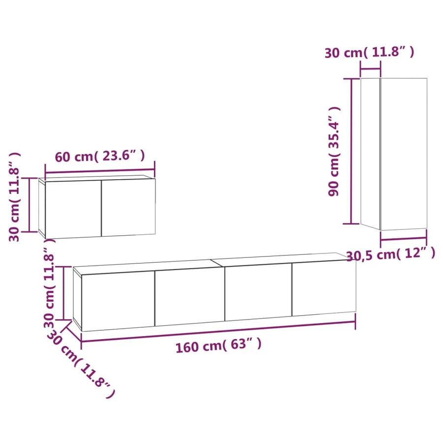 Ensemble de meubles TV 4 pcs Chêne fumé Bois d'ingénierie - 12