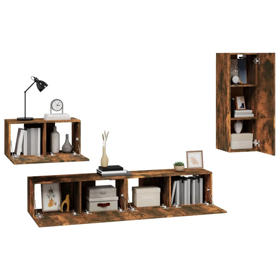 Ensemble de meubles TV 4 pcs Chêne fumé Bois d'ingénierie - 4
