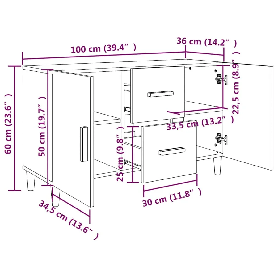 Buffet chêne sonoma 100x36x60 cm bois d'ingénierie - 8
