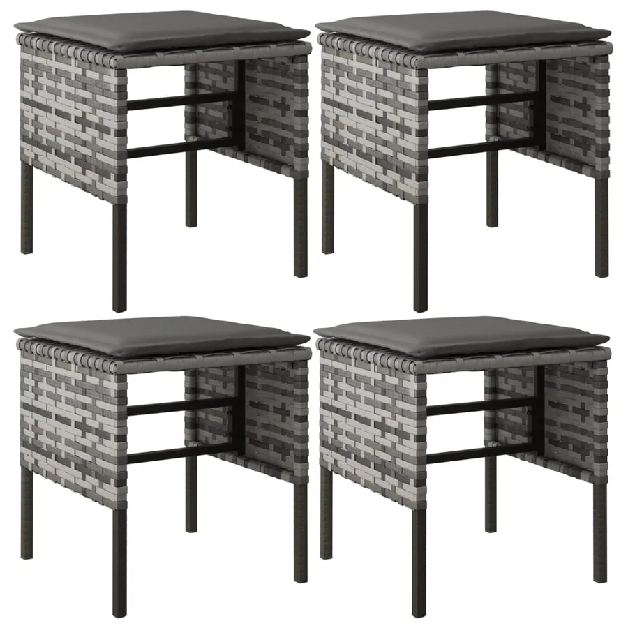 Repose-pieds de jardin et coussins lot de 4 Gris Résine tressée - 2