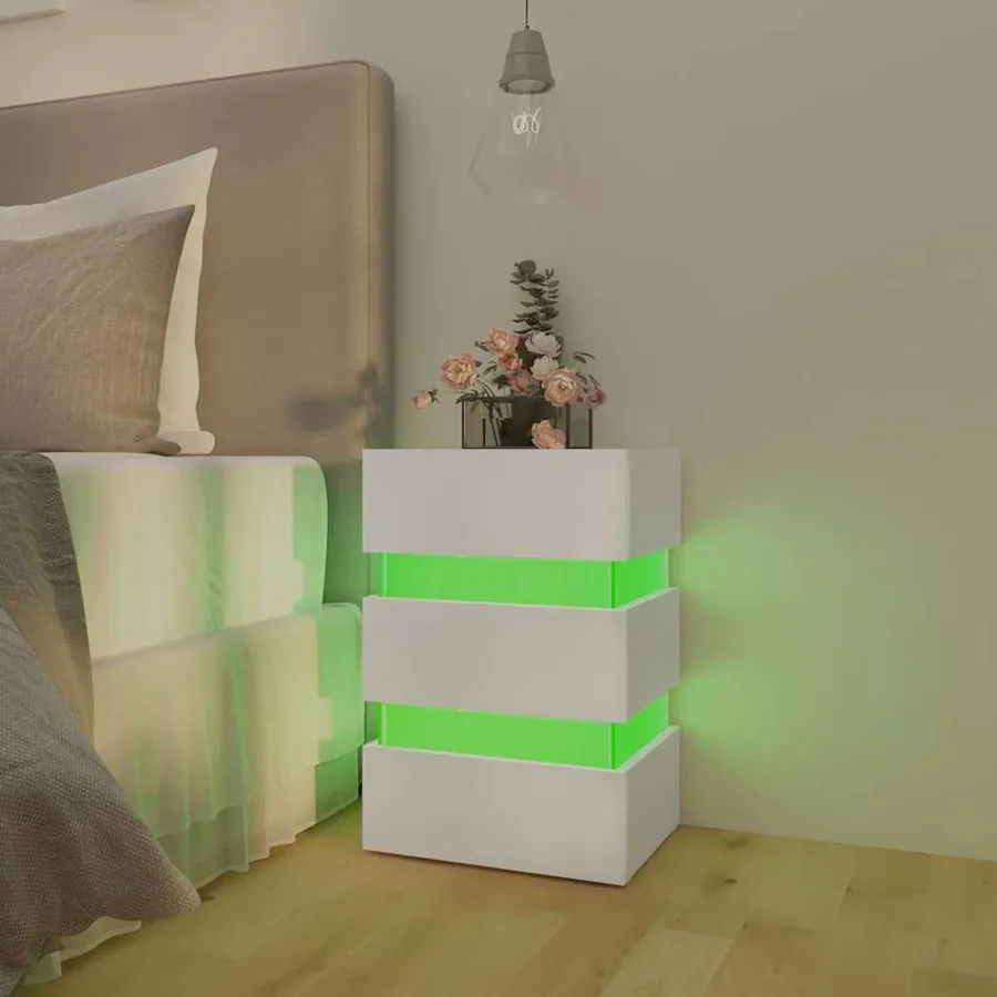 Table de chevet à LED blanc 45x35x67 cm bois d'ingénierie - 11
