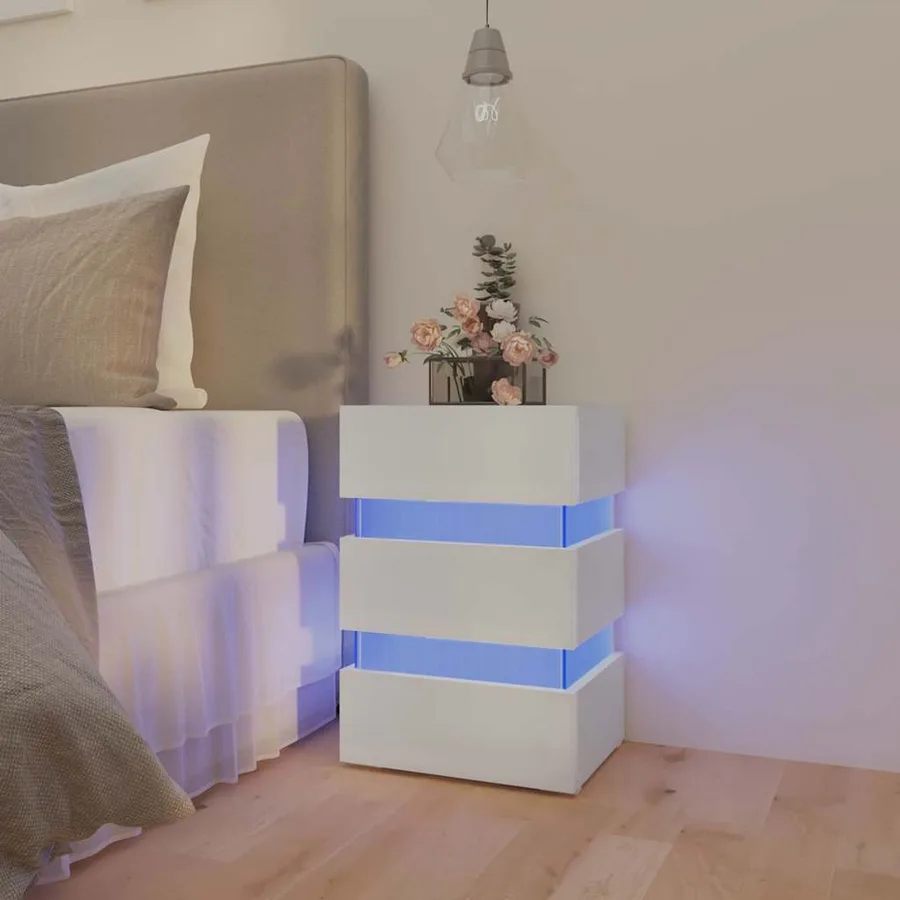 Table de chevet à LED blanc 45x35x67 cm bois d'ingénierie - 13