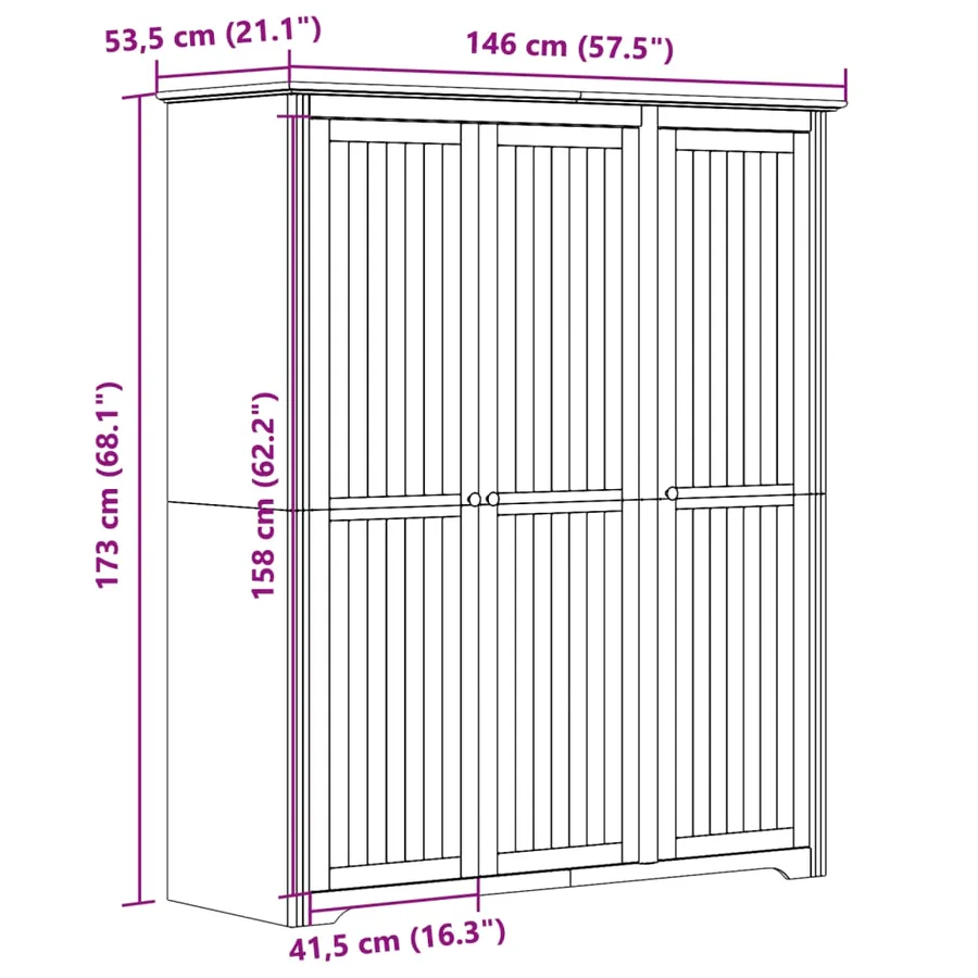 Garde-robe BODO blanc 146x53,5x173 cm bois massif de pin - 8