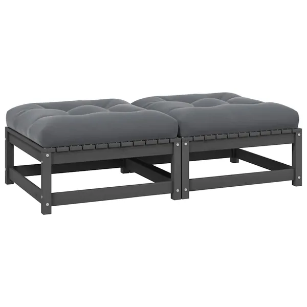 Repose-pieds de jardin avec coussins lot de 2 Gris Bois de pin