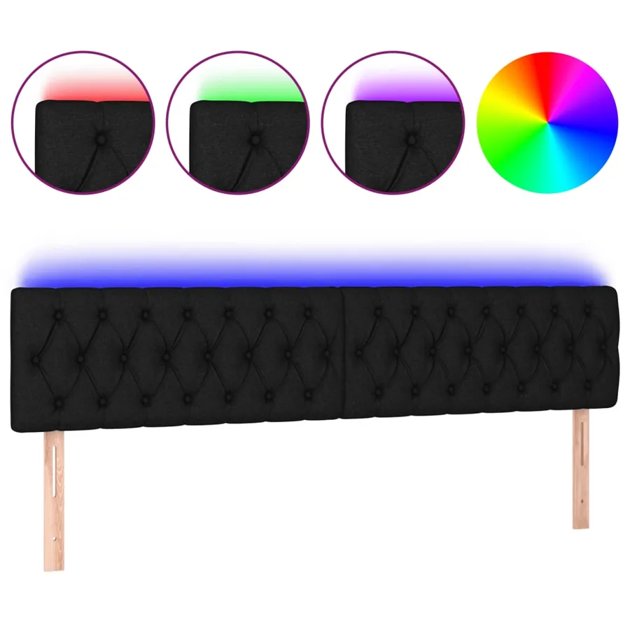 Tête de lit à LED Noir 200x7x78/88 cm Tissu - 2