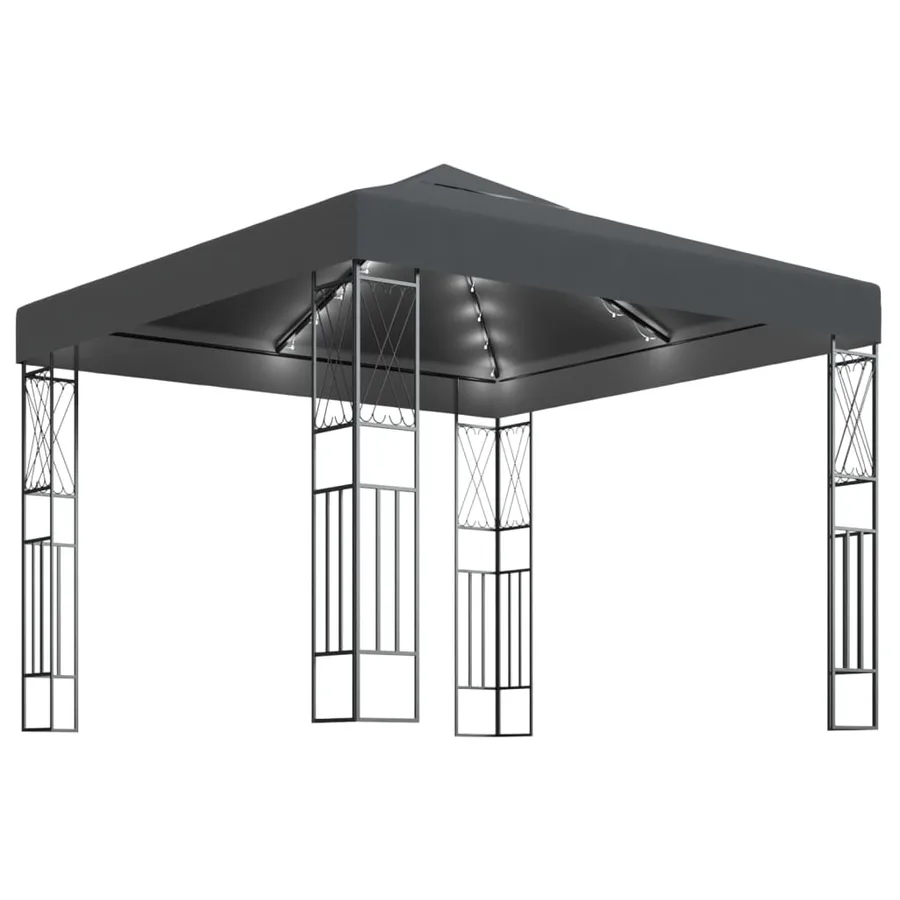 Tonnelle avec guirlande lumineuse à LED 3x3 m Anthracite Tissu - 2