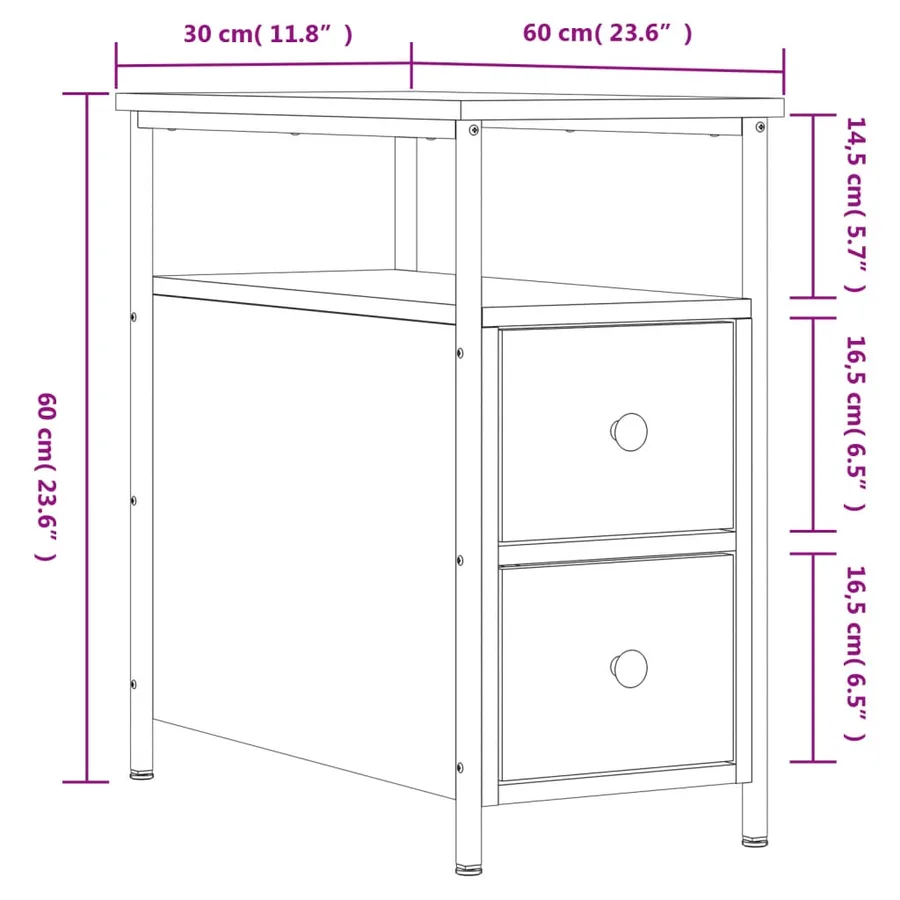 Tables de chevet 2pcs chêne marron 30x60x60cm bois d'ingénierie - 12