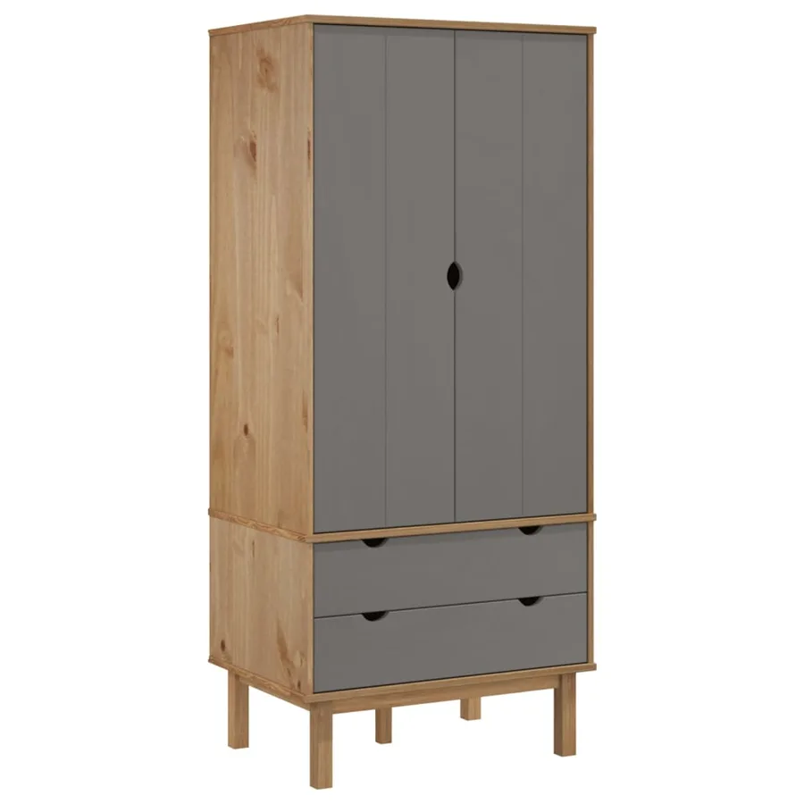 Garde-robe OTTA Marron et gris 76,5x53x172 cm Bois massif pin - 2