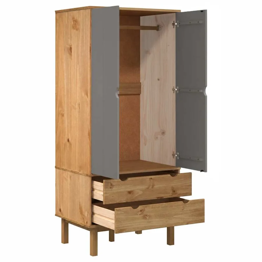 Garde-robe OTTA Marron et gris 76,5x53x172 cm Bois massif pin - 4