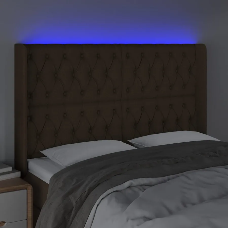 Tête de lit à LED Marron foncé 163x16x118/128 cm Tissu - 4