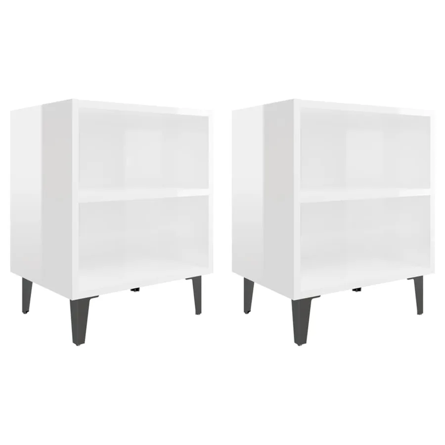 Tables de chevet pieds en métal 2 pcs blanc brillant 40x30x50cm - 2
