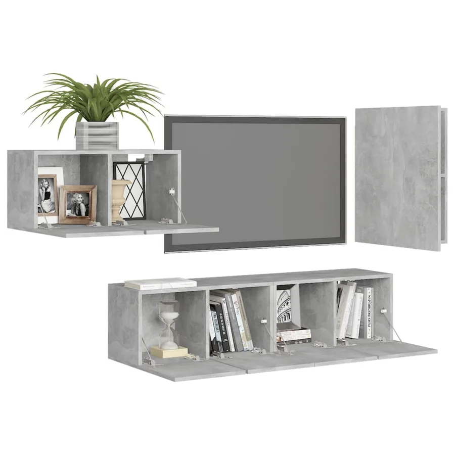Ensemble de meubles TV 4 pcs Gris béton Bois d'ingénierie - 3
