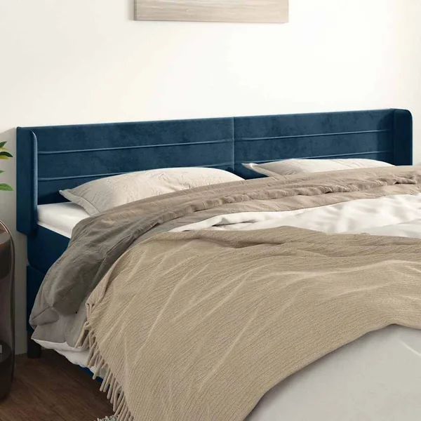 Tête de lit avec oreilles Bleu foncé 203x16x78/88 cm Velours
