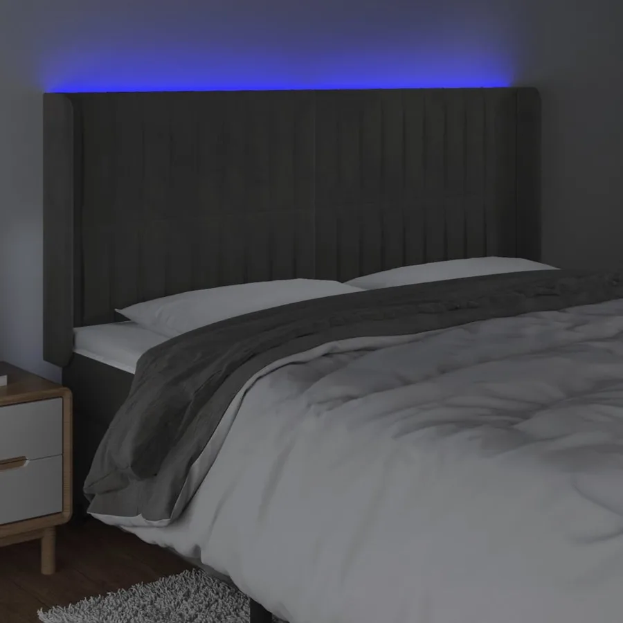 Tête de lit à LED Gris foncé 203x16x118/128 cm Velours - 4