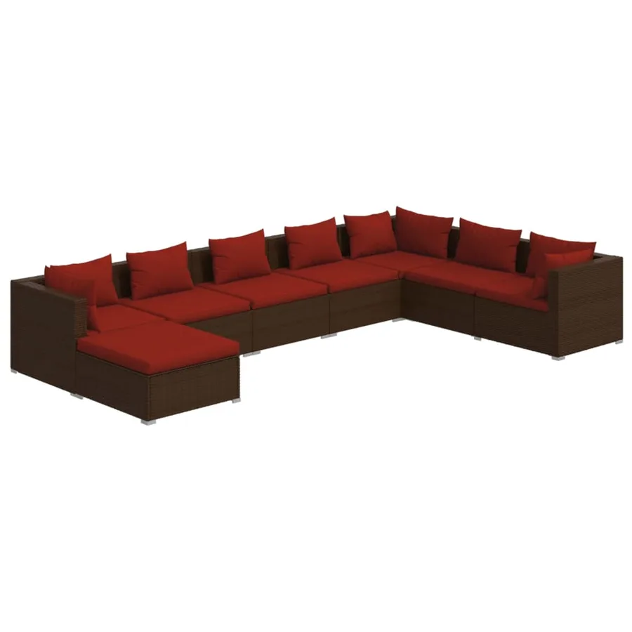 Salon de jardin 8 pcs avec coussins résine tressée marron - 2